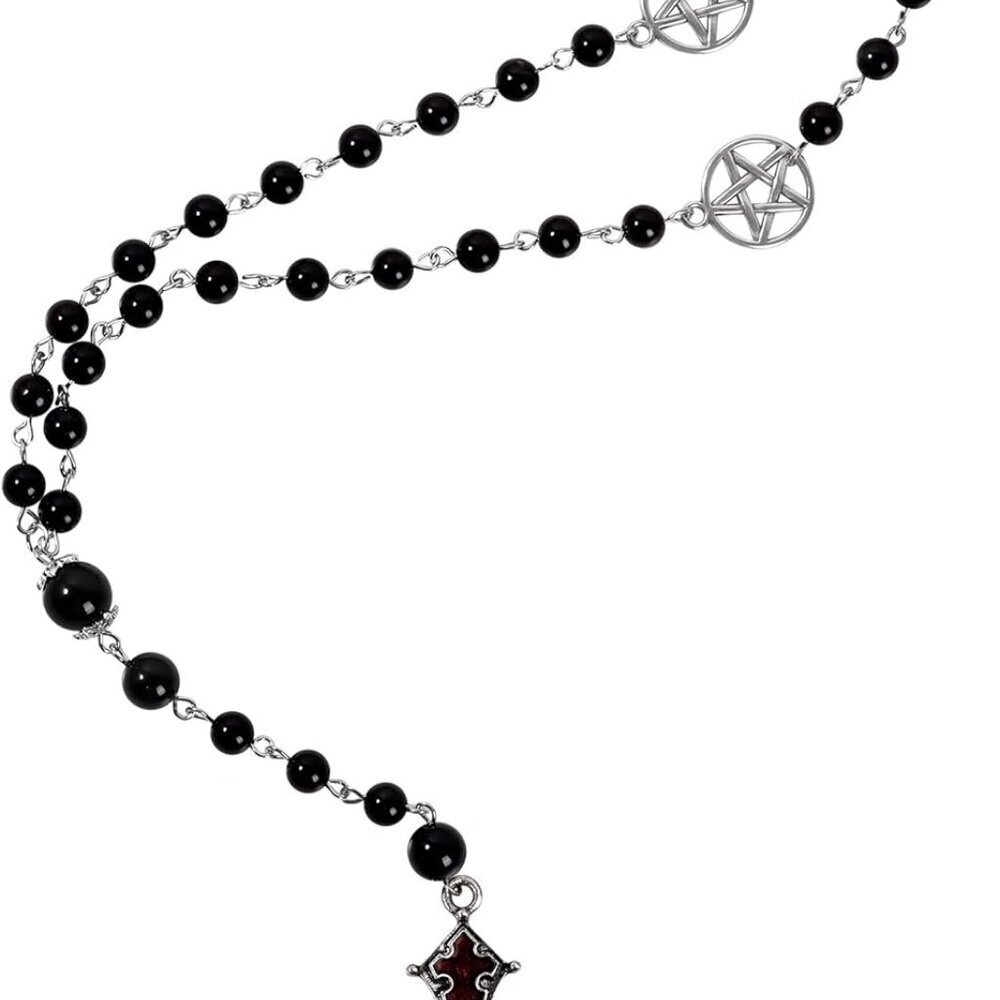 Gothic Bead Cross Necklace Metal Zinc Chain Emo Grunge Halloween Gift